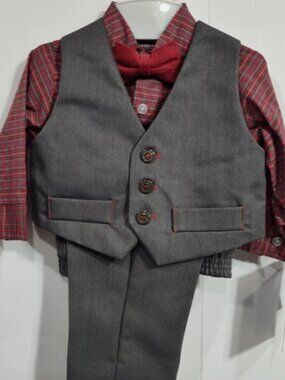 Hudson Ferrell Baby Suit and Bow Tie 4 Piece 12 Month Baby Red/Grey Clip Tie